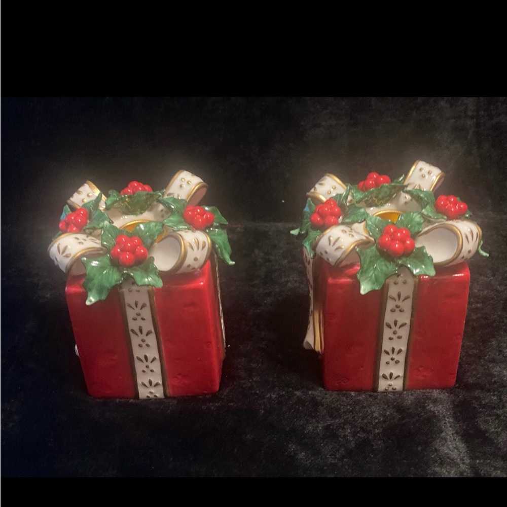 Vintage YH 2001 Christmas Present Taper Candle Holders